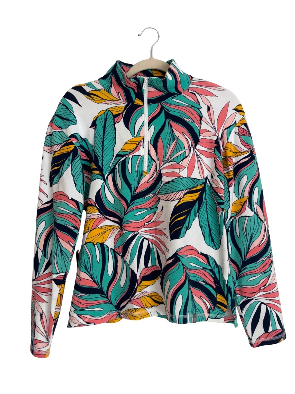 Talbots Tropical Leaf Half-Zip Pullover - Teal, Pink, Yellow, Navy
